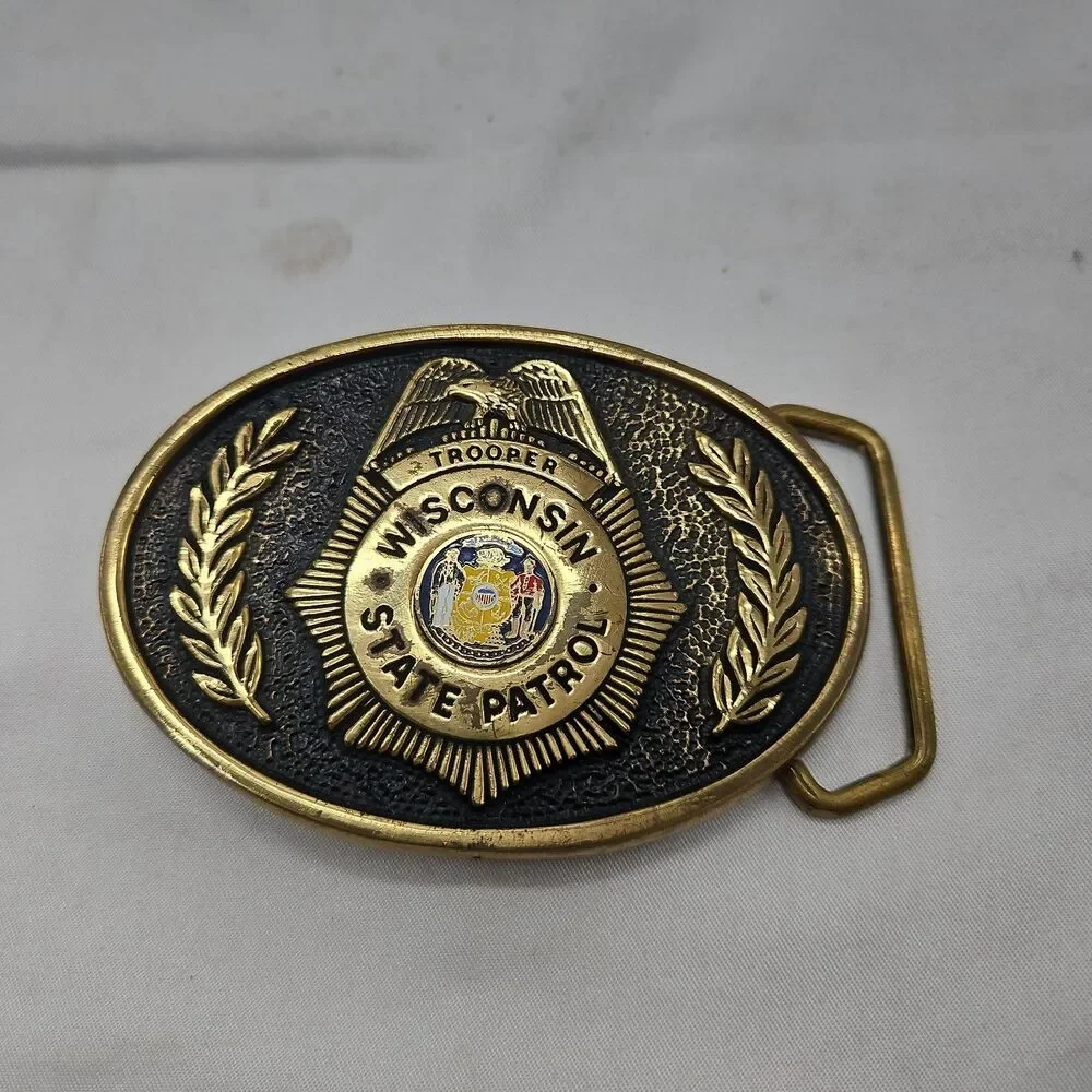Brass Wisconsin State Patrol Wsp Highway Trooper Police Vintage Belt Buckle